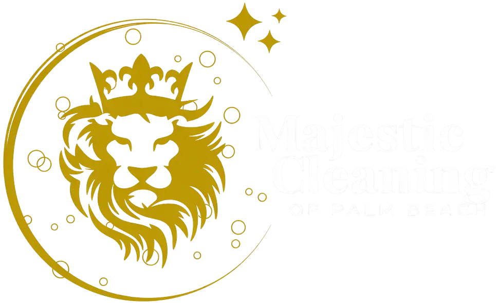 Majestic Cleaning of Palm Beach white lion crest logo